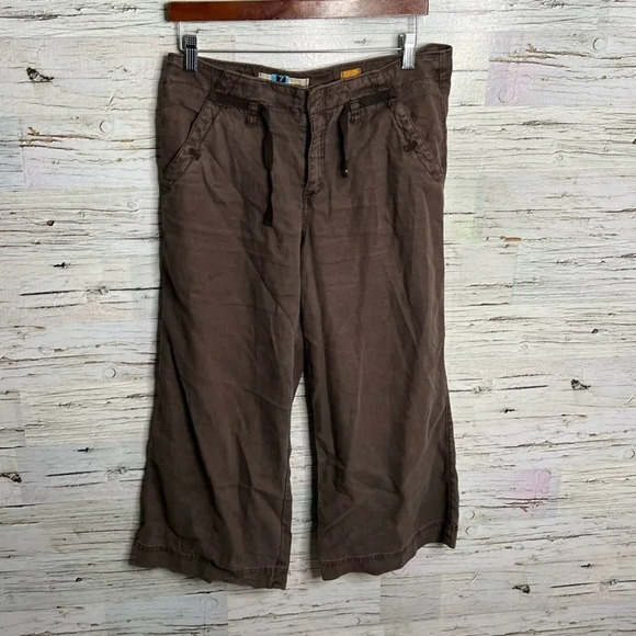 Anthropologie pilcro & the  letterpress brown wide leg crop linen pants size 27 - Picture 1 of 10